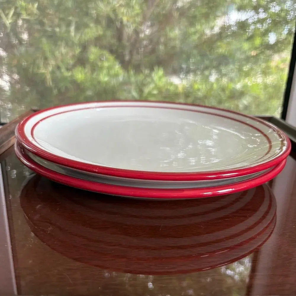 Dansk Maraschino Red Stripe Dinner Plates Set of 2